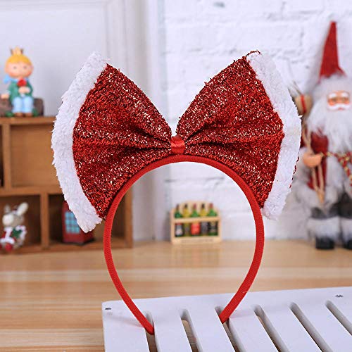 AIMICONG Diadema Navidad Diadema De Lentejuelas De Lazo Rojo Lindo Decoración De Fiesta De Navidad Niños Adultos Banda De Pelo Broche Cabeza Aro Decoración De Año Nuevo-C 3Pcs