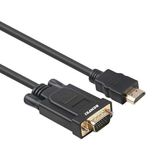 BENFEI Cable HDMI a VGA, Chapado en Oro, Macho a Macho para Ordenador, portátil, PC, Monitor, proyector, HDTV, Chromebook, Raspberry Pi, Roku, Xbox y más, Color Negro 1,8 m