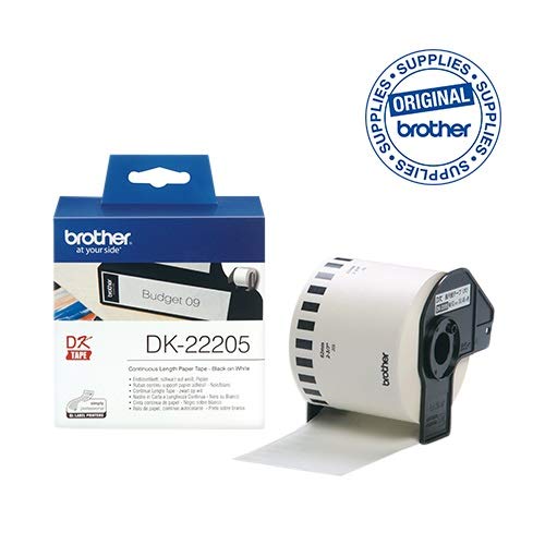 Brother DK22205 - Cinta continua de papel térmico (blanca), Ancho: 62 mm, Ancho: 62 mm, Longitud: 30,48 m, Para impresoras de etiquetas QL