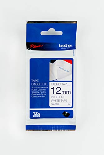 Brother TZeFA3 - Cinta textil, Texto azul sobre fondo blanco, Ancho: 12 mm, Longitud: 3 m, Para rotuladoras Ptouch (PT)