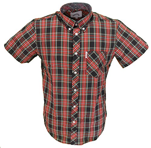 Brutus - Camisas de manga corta para hombre Negro Negro/Rojo Check L