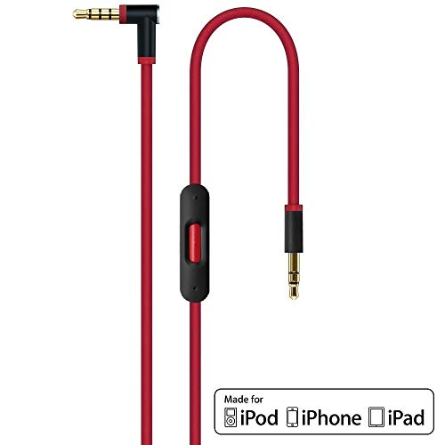 Cable de Audio 2 de Repuesto con micrófono en línea y Control Remoto para Apple Beats by Dr Dre/Monster Headset Auriculares Studio | Solo | Pro | Mixr | Detox | Cable Auxiliar para iPhone Rojo/Negro