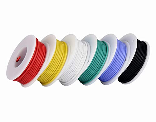 Cable electrónico de calibre 20,Cable flexible de silicona 20 AWG (6 carretes de 7 metros de diferentes colores) cable de color Kit