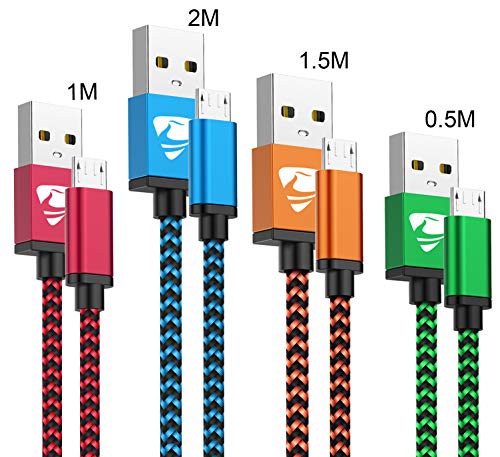 Cable Micro USB Aioneus 4 Pack [0.5M 1M 1.5M 2M] Carga Rápida Cable Android Duradero Nylon Cable Cargador Movil para Samsung S5/S6/S7/J5/J7 Huawei Nokia Nexus Sony Tablet PS4 Kindle
