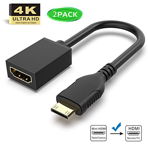 Cable Mini HDMI a HDM 2 Pack, GANA Mini HDMI a HDMI Adaptador Macho a Hembra estándar Compatible con HDMI 2.0, 3D, 4K, ARC para la Tableta, cámara, Tarjeta de vídeo (0.2m)