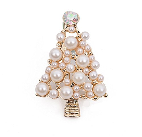 Da.Wa Perla del árbol de Navidad Broche Lindo Navidad Pequeño Pingüino Ramillete Diamante Arco Broche Ramillete Rhinestone Cristalino Joyería Decoración para la Ropa Bufandas Chal Banquete de Boda