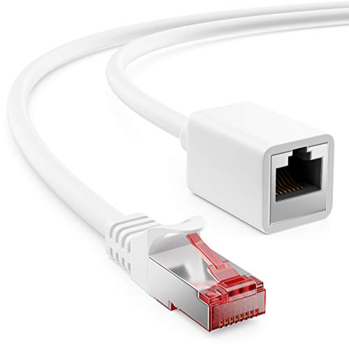 deleyCON 1m Cat6 Cable de Conexión Extensión para Ethernet LAN Cable de Red Cable de Internet - RJ45 Macho a RJ45 Hembra S/FTP PiMF 250MHz Cobre - Blanco