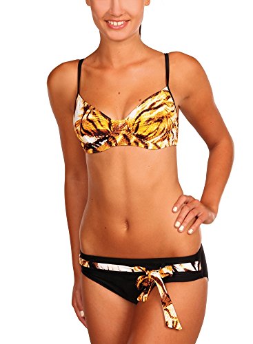 eleMar Bikini Conjunto, Mujer, Negro (Schwarz-Braun-Weiß/Schwarz), 42C