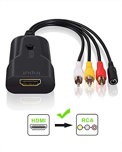 eSynic HDMI a RCA Convertidor Cable 1080P HDMI a Audio Video Converter Soporta HDMI 1.3 y soporta PAL / NTSC. Dos formatos de TV estándar para Fire Stick PS3 DVD, Roku TV