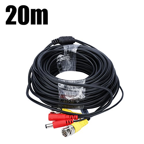 FLOUREON 20M/65.6 pies Cable BNC Video Fuente de Alimentación para Kit CCTV Cámara de Vigilancia DVR Sistema Seguridad Hogar