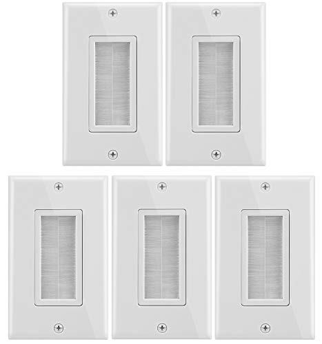 Fosmon 1-Gang (5-Pack) Brush Style Opening Passthrough Bajo Voltaje Low Voltage Cable Plate In-Wall Instalación para Altavoz Alambre Speaker Wires, Coaxial Cables, HDMI Cables, o Network/Phone Cables