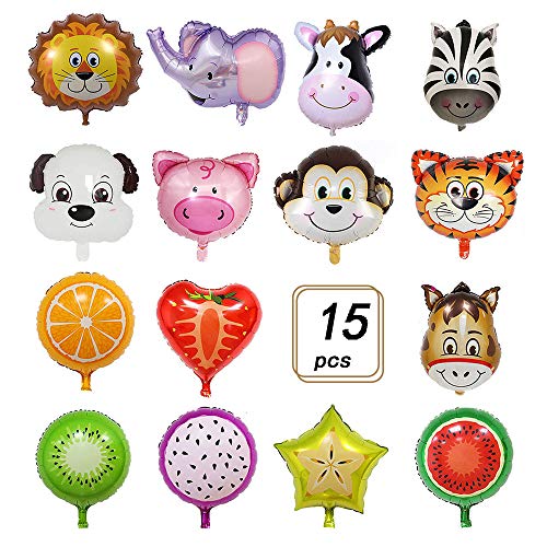 Globos con cabeza de animal de la selva, globos decorativos de papel de fruta, globos de papel de aluminio para perros, artículos para la fiesta del festival Kit Regalo de juguete para niños (15pcs)
