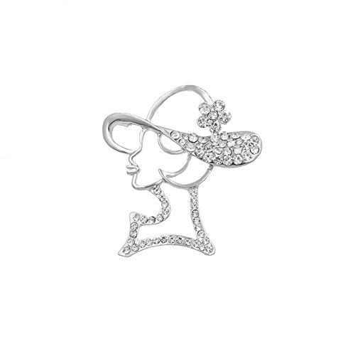 GMZQQ Broche Delicado Crystal Lady Broche de Cabeza Sombrero Chica de Fiesta Joyería de Moda Broches Lindos para Mujeres Accesorios de Ropa Broche Salvaje Vale la pena Comprar   Plateado