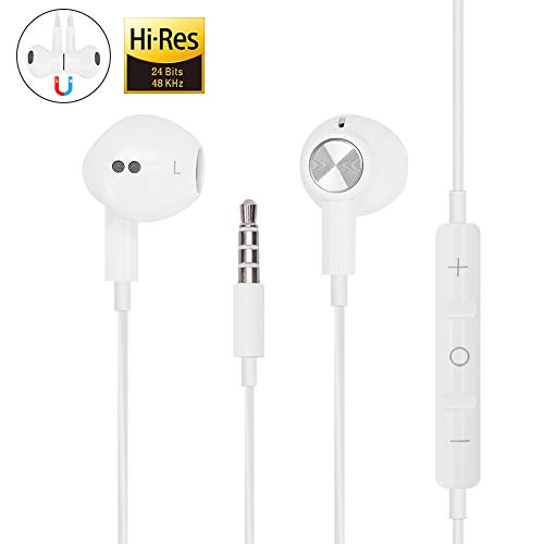 Hi-Res - Auriculares de diadema con micrófono para iPhone, iPod, iPad, MP3, HUAWEI, Samsung, con control de volumen y control de volumen