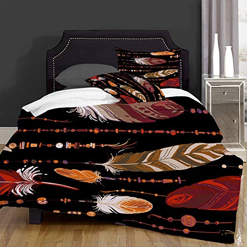 LENYOVO Juegos de Fundas para edredon,Ropa de Cama,Red Indian of Ethnic Feathers in Native Style Bright Colored and Beads on White,Fibrae Xtrafina,Edredones y 2 Almohadas