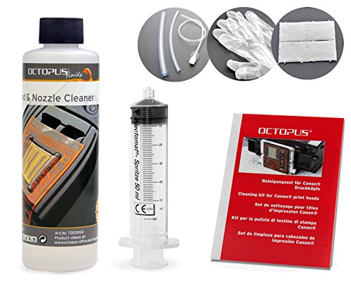Limpiador de boquillas de 250 ml, limpiador de cabezales de impresión para cabezales de impresión Canon Pixma con adaptadores de manguera