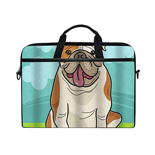 LOSNINA 15-15.6 Inch Bolsa de Ordenador,Ilustración de Dibujos Animados de Bulldog Inglés,Nuevo Patrón de impresión portátil Hombro Bolsa maletín portátil de Ordenador portátil Caso