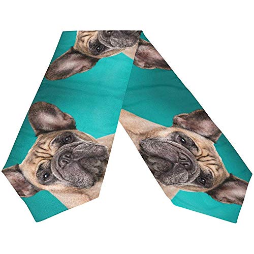 Mackinto Bulldog francés de doble cara Animal Puppy Dog.Blue Table Runner Long Table Cloth Runner para bodas Fiesta Holiday Dining