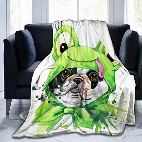 N/A Manta de Microfibra Ultra Suave para Todo el año Manta de Cama para Todas Las Estaciones Perro Bulldog francés Salpicadura de Bulldog francés Acuarela con Textura Ilustración Inusual