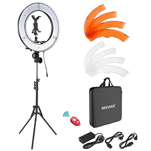 Neewer Kit Luz Anillo: 48cm 55W 5500K Luz Anillo LED Regulable con Soporte Luz iPad Abrazadera Tubo Blando Color Filtro Bolsa Transporte para Youtube Selfie Maquillaje Peluquería