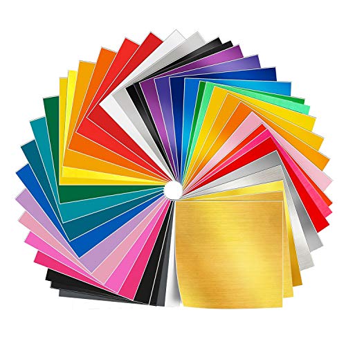 Paquete de 50 hojas de vinilo autoadhesivas permanentes premium de 12 "x 12", colores surtidos (38 colores)