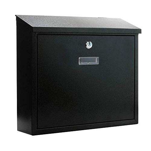 PrimeMatik - Buzón metálico para Cartas y Correo Postal de Color Negro 350x90x320mm