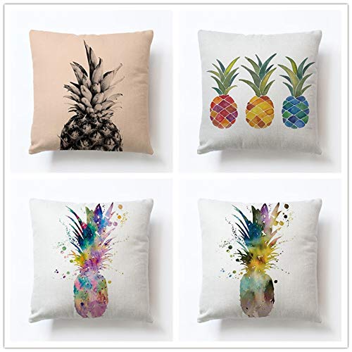 ROSERED Juego De 4 Fundas De Cojín Decoraciones De Piña De Fruta Búho Animal De Dibujos Animados con Fundas De Almohada para Funda De Sofá De Lino De Algodón, 45X45 Cm   G