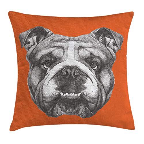 shizh Funda de cojín Almohada Dibujado a Mano Retrato de Bulldog Inglés Lindo Cachorro Retro Animal Divertido Fresco Mascota,Pillowcase 45x45 cm