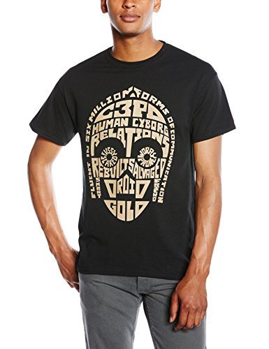 Star Wars C-3PO Text Head Camiseta, Schwarz/Schwarz, S para Hombre