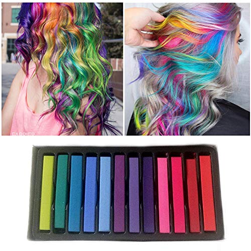 Tiza de Pelo, Cabello Tiza, Tiza para el Cabello, Coloración temporal Cabello, Hair Chalk Set, 12 Colores Temporal Tiza de Pelo No Tóxicas Lavables Color de Tiza Para Niños DIY Fiesta y Cosplay