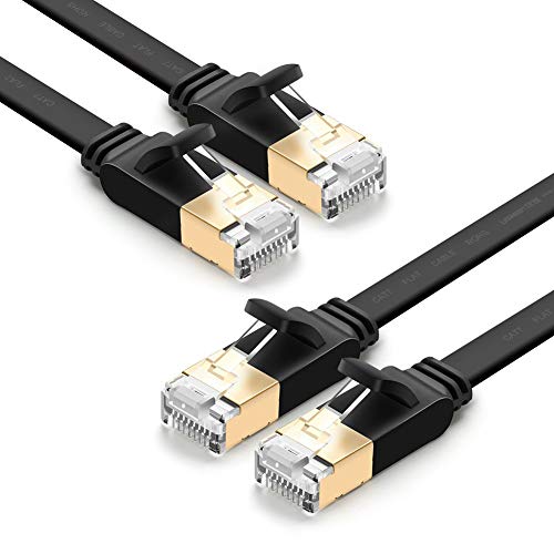 Ugreen 11261P - 2 X 2M Cable de Red Cat 7 Cable Ethernet Lan 10000Mbit/S con Conector Rj45 (10 Gigabit, 600Mhz, Cable Stp), Compatible con Cat 6, Cat 5E, Cat 5 (2 Unidades de 2 Metros, Plano)