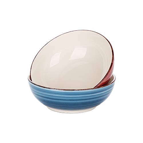 vancasso Serie Bella Cuencos Grandes 2 Piezas 1650ML Ensaladera, Cuencos para Sopa, Tazones Frutas, Ensalada, Ramen Bowl Color Azul y Rojo