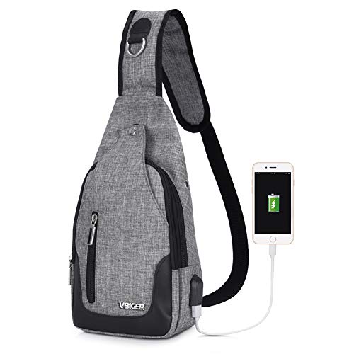 Vbige Mochila Cruzada USB Recargable Mochila para Colgar en el Pecho Casual Bolsa para Exterior Cruzada Satchel Bolsa Bolsa Messenger