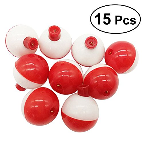 VORCOOL 15PCS 1 Pulgada de Tamaño de Pesca Bobber boya Flotador flotadores de Pesca de Mar Flotadores de plástico (Rojo y Blanco)