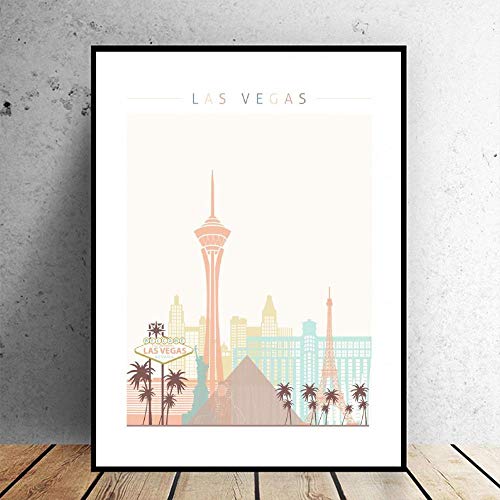 WSHIYI Las Vegas Skyline Canvas Print Wall Art Poster Picture Modern Minimalist Bedroom Living Room Decoration-50x70cm sin Marco