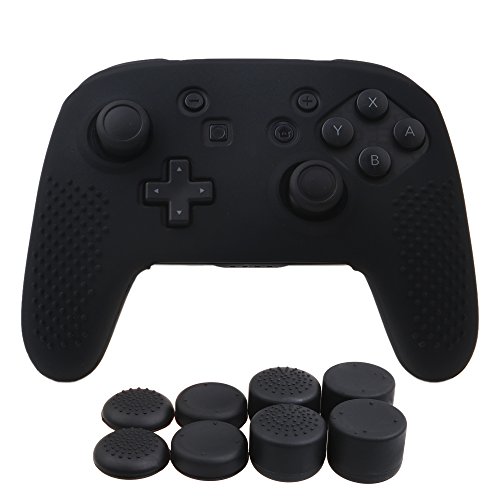 YoRHa Tachonado silicona caso piel Fundas protectores cubierta para Nintendo Switch Pro Mando x 1 (negro) Con PRO los puños pulgar thumb gripsx 8