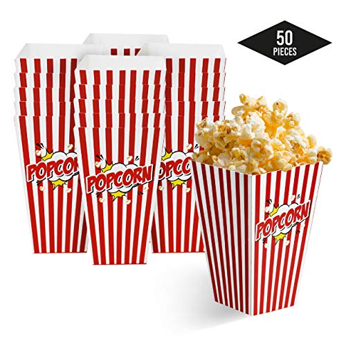 50 Bolsas Palomitas 18x10cm| Cajas de Palomitas, Popcorn Boxes - Cartones de Palomitas Retro| Cumpleaños, Película, Cine, Carnaval, Bodas, Bolsos de Fiesta Caramelos, Chuches, Decoracion.