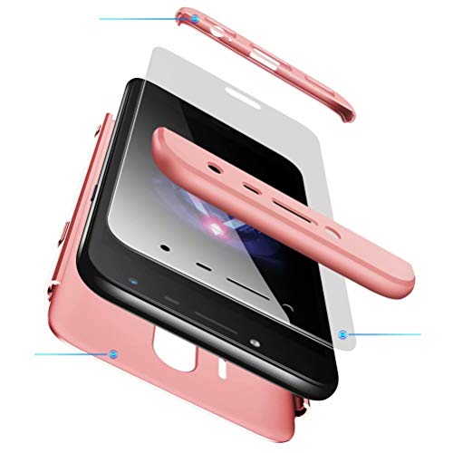 AILZH Funda movil Compatibles para Samsung Galaxy J7 2017 Carcasa+[Cristal Templado] 360 Grados Caja protección de cáscara Dura Anti-Shock Caso Mate Bumper Antichoque Case Cover Rose(Rosa)