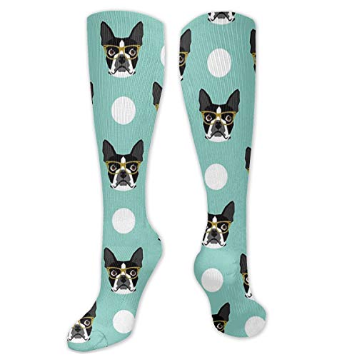 Aoligei Logan – Boston Terrier Pattern Polka Dots Dog Print Gift For Dog Lovers Terrier Custom Socks Fashion Unisex Classics Calcetines Athletic Casual Socks50 cm (19.68 pulgadas)