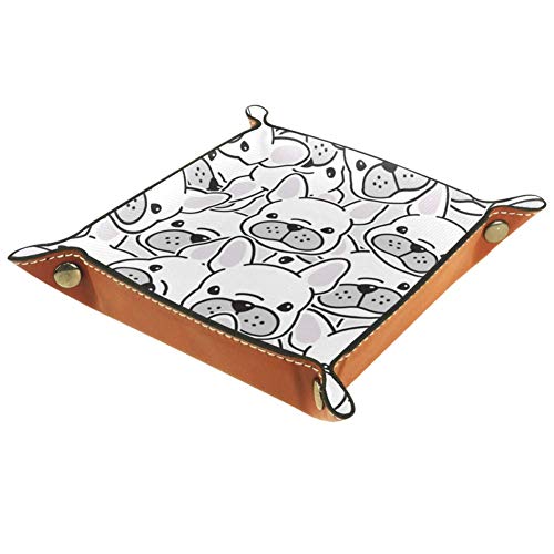 ASDQWE - Bandeja para guardar dados de piel sintética con diseño de perro bulldog francés y cachorro, Perro Bulldog francés, 16x16cm