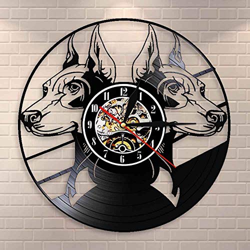 BFMBCHDJ Doberman Pinscher Reloj de Pared Razas de Perros Cabeza Retratos Doberman Animales Cachorro Vinyl Record Reloj de Pared Reloj Perro Mascota Amantes Regalo