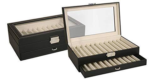 Caja EXPOSITOR de piel para PLUMAS o BOLÍGRAFOS con capacidad de 24 unidades y con cierre de seguridad. Color Negro. Dakota. 1 unidad