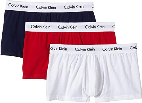 Calvin Klein 3p Low Rise Trunk Calcetines cortos, Multicolor (White/Red/Navy), L (Pack de 3) para Hombre