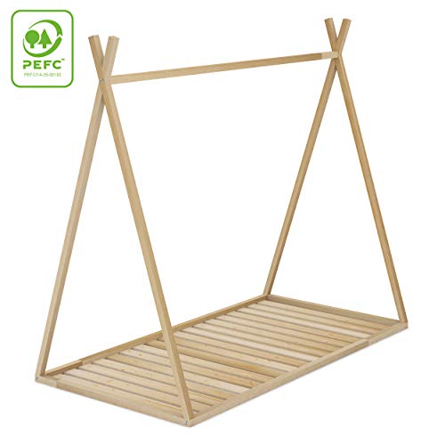 Cama Infantil Tipi con Somier, en Madera Natural, 90 x 190 cm