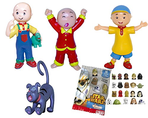 Comansi Lote 4 Figuras Caillou - Caillou en Pijama - Caillou con Gorra - Caillou Dino - Gilbert + Regalo