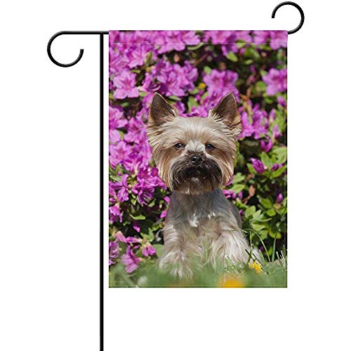 Cute Yorkshire Terrier Flowers Double-Sided Polyester Garden Home Flag Banner for Party Home Outdoor Decor 12x18 Inch