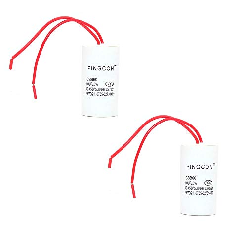 DollaTek 2Pcs CBB60 AC 450V 10UF Condensador de Funcionamiento del Motor del Cilindro del Cable de 2 Cables