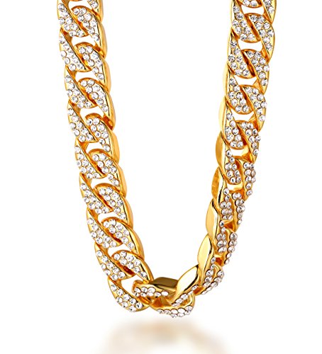 Halukakah Cadenas de Oro Hombre,18k Oro Verdadero 14mm Gargantillas Collares,Oro,Miami Cadena Cubana,75cm,con Caja