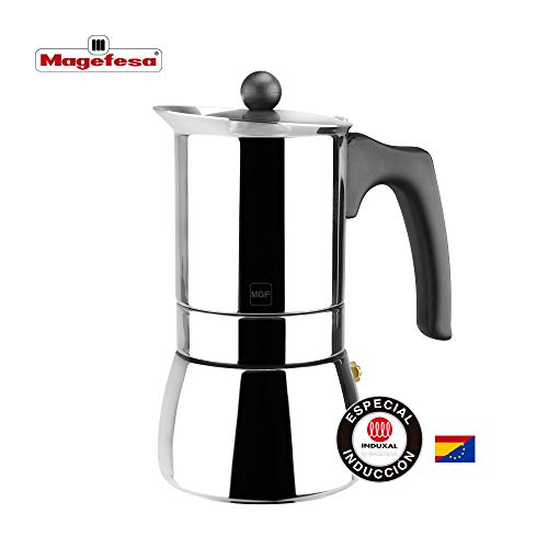 MAGEFESA Genova – La cafetera MAGEFESA Genova está Fabricada en Acero Inoxidable 18/10, Compatible con Todo Tipo de Cocina. Fácil Limpieza (Cromado, 10 Tazas)