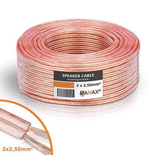 MANAX - Cable de Altavoz (2 x 2,5 mm², Transparente, Anillo de 50 m)